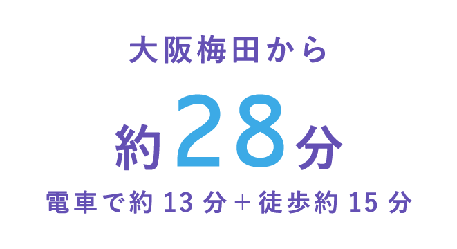 大阪梅田から約28分 電車で約13分＋徒歩約15分